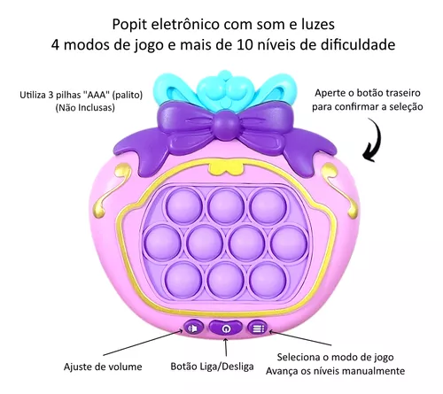 Jogo Infantil Pop It Eletrônico Rosa Luz Som Multi Níveis