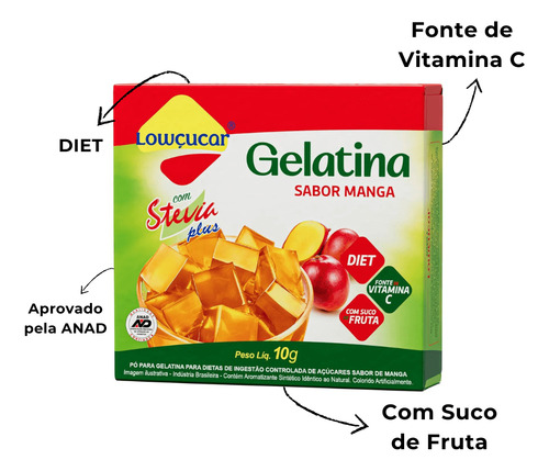 Mistura Gelatina Com Stevia 10g Sabores Diversos Kit Com 8