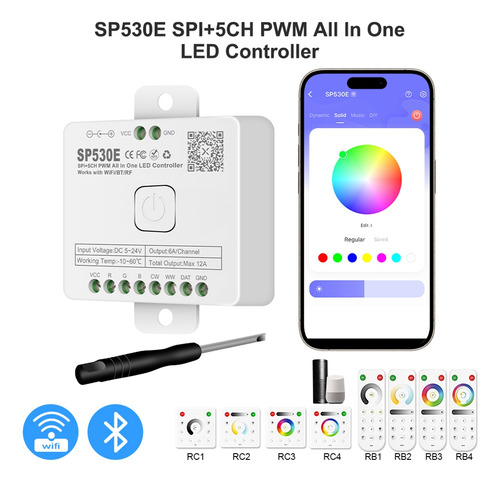 Controlador Led Wifi 12 En 1 Sp530e Pwm Spi, Atenuador De Pí