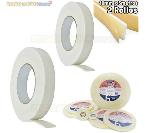 2 X Cinta Adhesiva Doble Faz Espuma Uso Interior 18mm X 5mt