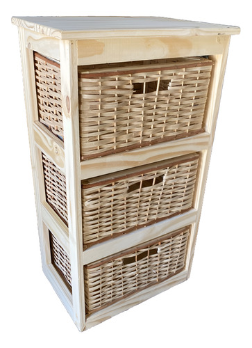 Organizador Repisa Canastero Pino 3 Cajones Mimbre Natural Amarillo