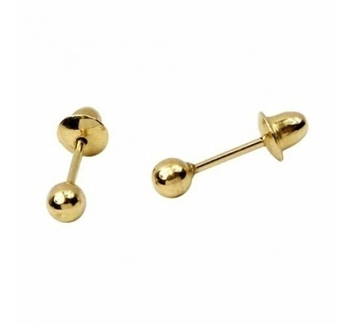 Par De Brincos Infantil De Bola 3mm Ou 2° Furo Ouro 18k-750