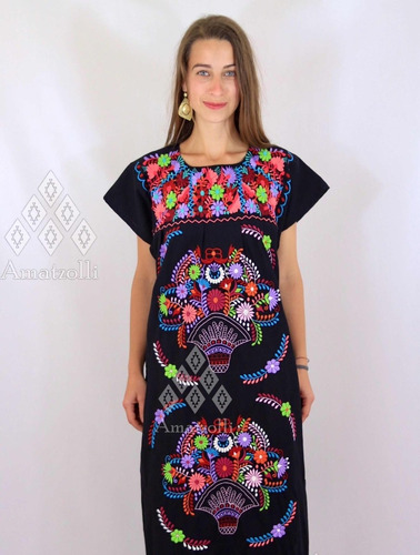 Vestido Artesanal Con Bordados Mexicanos Tipico De Manta