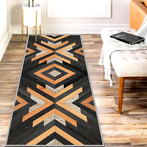Alfombra Estilo Azteca Estilo Bohemio Negro De 2 X 6 Pies, A