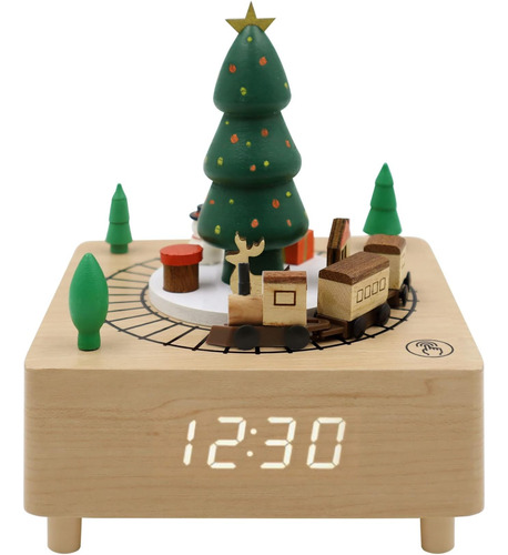 Oct17 Caja De Música De Madera De Navidad Reloj Despertador,