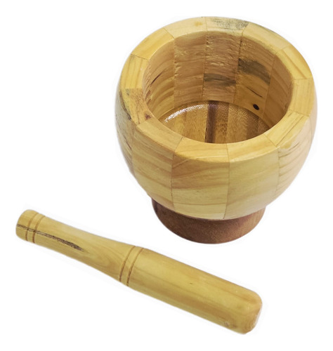 Pilão Em Bambu Com Socador Para Temperos E Condimentos