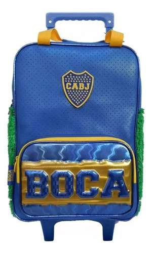 Mochila Carrito 18 Pulgadas Boca Juniors Pasto A Lo Costados Color Azul