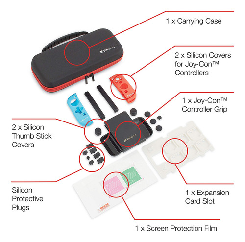 Verbatim Funda De Transporte Para Consolas Nintendo Switch Y Nintendo Switch Lite - Negro/rojo