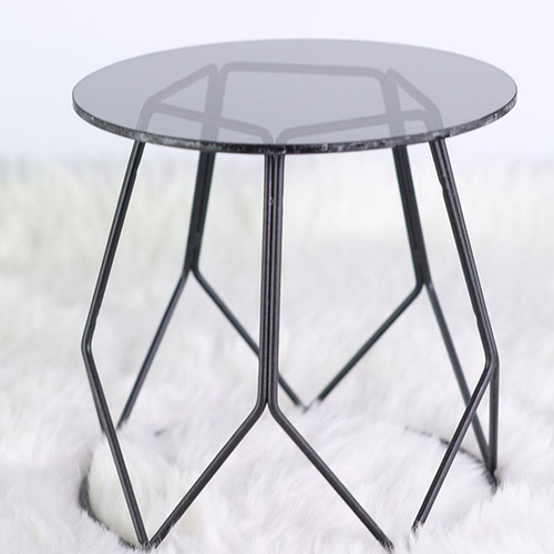 Mesa De Vidrio Redonda A Escala 1: 6 Con Patas De Hierro