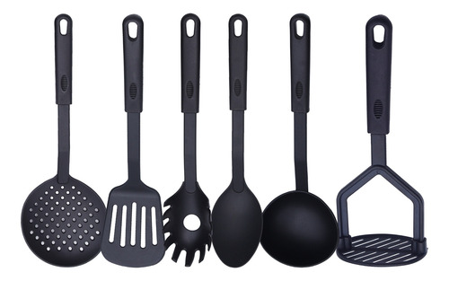 Imagen 1 de 2 de Set X6 Utensilios Cocina Nylon Cucharón Espumadera Espatula