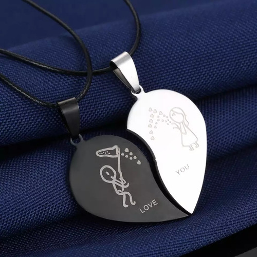Collar Pareja Corazón Acero Inox Regalo Novios San Valentín