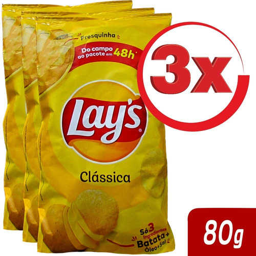 Kit Com 3 Pacotes De Batata Lays Classic 80g