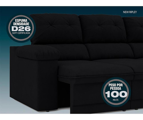 Imagem 7 de 11 de Sofá New Ripley Retrátil E Reclinável Velosuede Preto