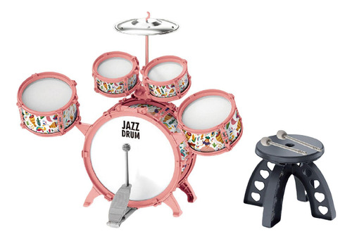 Juego De Batería De Jazz Para Niños Con Taburete, Rosa