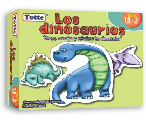 6 Rompecabezas en 1 Totte Los Dinosaurios | Piezas de Cartón Rígido, Grandes, Gruesas y Durables | 1½ - 3 Años