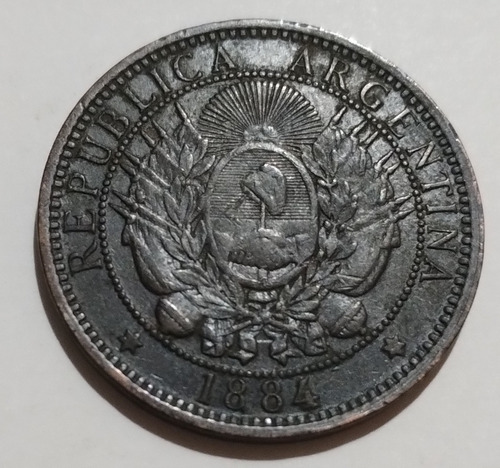 Argentina Moneda Dos Centavos Patacon 1884 Cj#