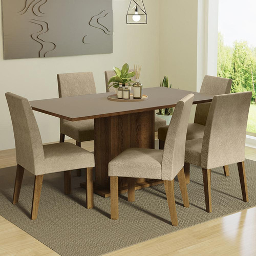 Juego Comedor Mesa Tapa Madera 6 Sillas Renata Madesa Color Marron/Crema/Imperial