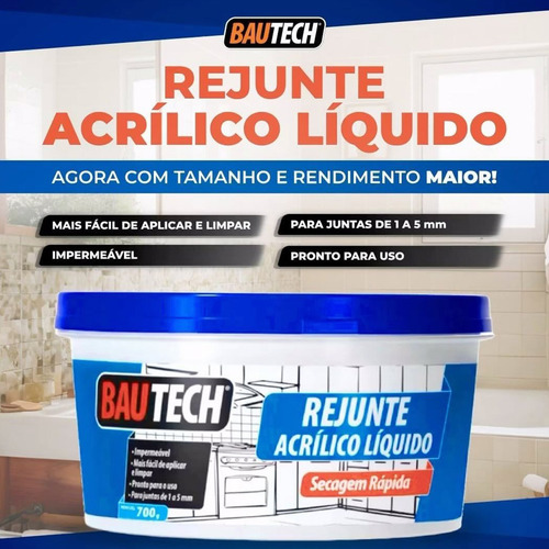 Rejunte Acrílico Líquido Branco 700g Bautech + Aplicador Eva