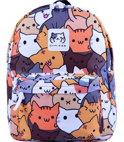 Mochila Escolar De Anime Con Gato Envolvente Para El Patio T