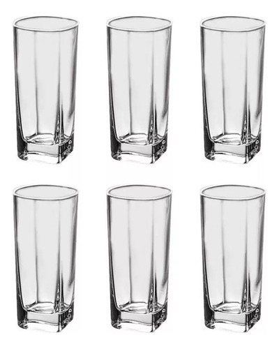 Set X6 Vaso Alto Cuadrado Cosme P/ Agua Jugo En Vidrio 350ml Color Transparente