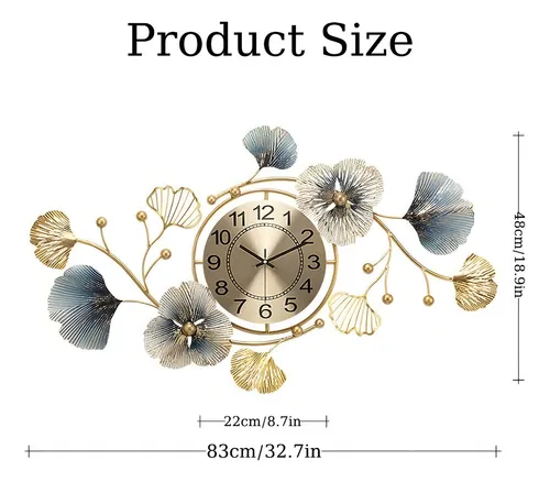 Fmnnfp - Reloj De Pared Grande De 33 Pulgadas, Diseño Creativo De Hojas De Ginkgo De Metal, Silencioso, No Hace Tictac, Reloj De Pared Para Sala De Estar, Recámara, Hogar