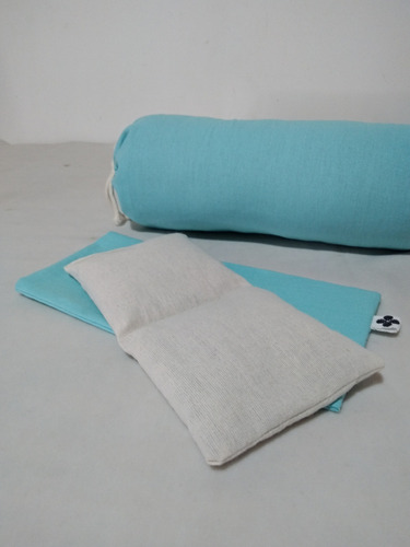 Kit Bolster Cervical + Almohadilla Ocular Turquesa
