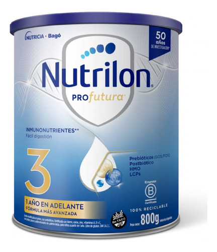 Leche Nutrilon Profutura 3 Lata De 800g - 12 Meses A 2 Años