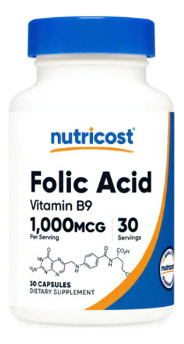 Acido Folico 1000mg Vitamina B9 Con 30 Capsulas Sabor Sin Sabor