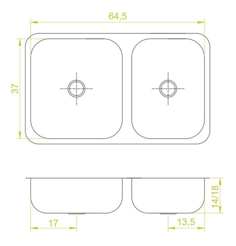 Pileta Bacha Cocina Doble Acero Inox 63 X 37 X 14 Dh63