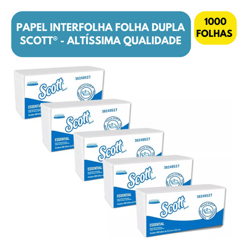 Papel Interfolha Folha Dupla Scott Kimberly Kleenex 1000f