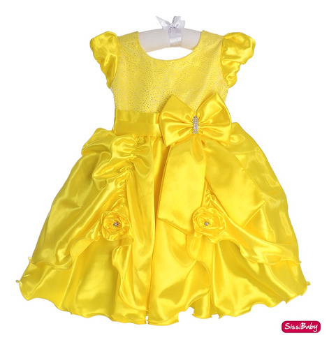 Vestido Infantil Bela A Fera Amarelo Princesa Festa Baby