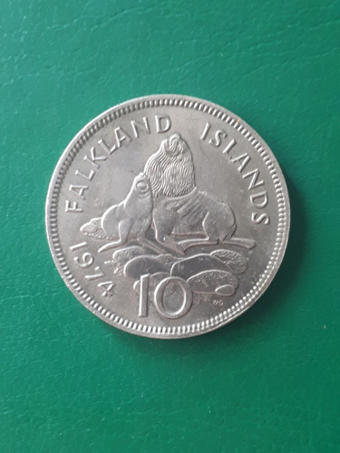 Islas Malvinas 1974 10 Pence Excelente Lobos Marinos 