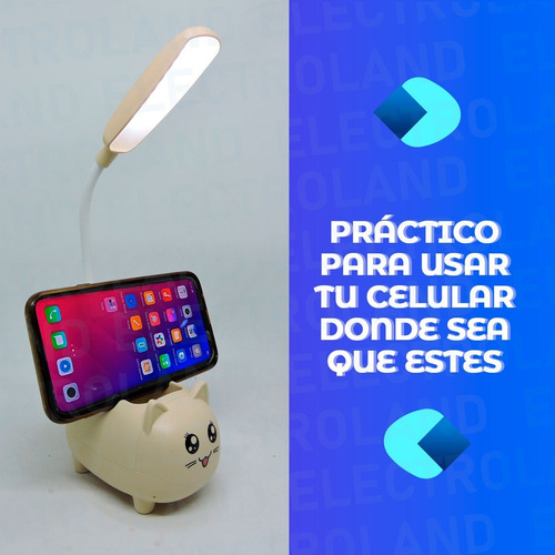 Imagen 6 de 10 de Lampara Porta Celular Velador Led Flexible Gatito Recargable