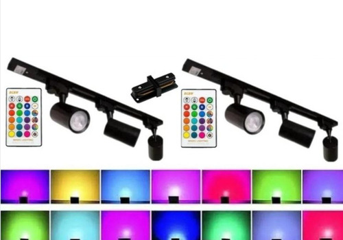 6 Spot Léd 5w Rgb Mult Cor + 2 Trilho Eletrificado 1mt Preto