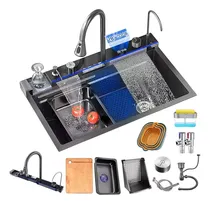 Comprar Tarja Fregadero De Cocina Inoxidable Oneto 304 Cascada Acero 75x46 Con Accesorios Negro Fregadero De Cocina Tarja Acero Inoxidable Para Cocina Fregadero Tarjas