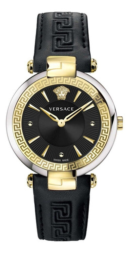 Versace Revive  Reloj Para Mujer Cuero Negro/dorado/plateado