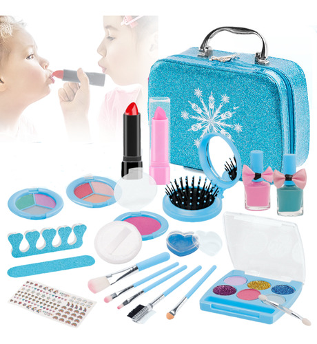 21 Pcs Juego De Maquillaje Lavable De Niñas Estuche Set