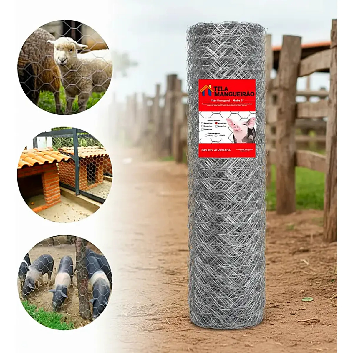 Tela Mangueirão Altura 1,50x50 Metros Fio 18 Alambrado Cinza Galvanizada 150 X 50 Cerca Rural Porcos Chiqueiro Ovelha Carneiro Cabra Bode Cachorros Gato Galinheiro Sitio Chacara Fa