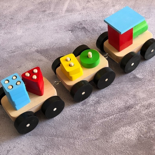 Imagen 9 de 10 de Tren Pre Numerico Didactico De Encastre En Madera Formas