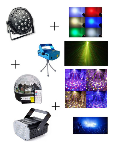 Combo Luces Led Dj Fiesta Bola + Proton 18 + Laser + Flash