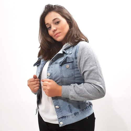 jaqueta jeans com moletom feminina mercado livre