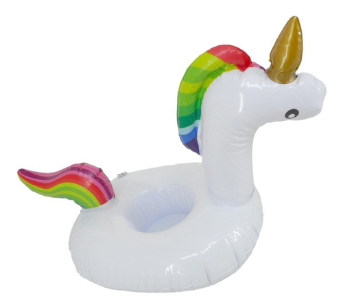 Imagem 2 de 2 de Boia Porta Copo Inflável Unicórnio + Copo + Canudo Decorado