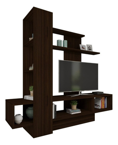Rack Para Tv Estantes Modular Living Mueble - La Tentación Color Marrón Oscuro
