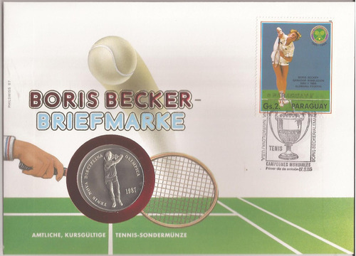 Fdc + Medalha Paraguay Tênis Boris Becker Campeão Winbledon