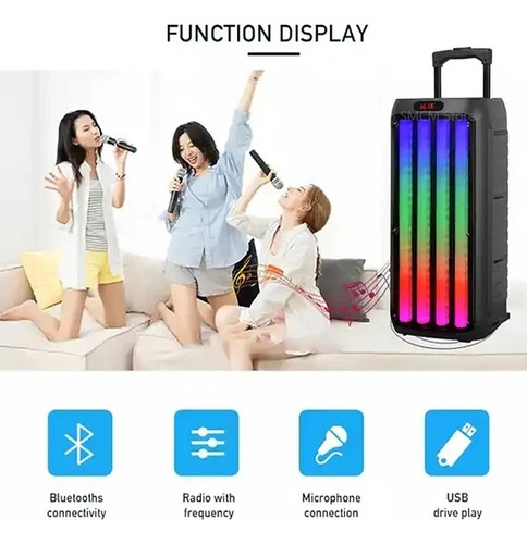 Parlante Bluetooth Radio Fm Luces Micrófono Color Negro