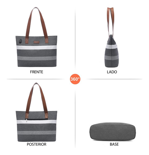 Imagen 5 de 7 de Bolsa Mujer De Lona Casual Ligera Para Laptop Y Cargador Cel