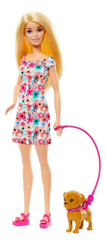 Conjunto Passeio Caminhada Com Animais De Estimação - Boneca Menina Barbie Loira E Animal Cão Cachorro Cachorrinho Labrador Cadeira De Rodas Com Acessórios Pet - Mattel Brinquedos