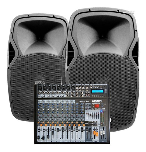 Combo De Sonido Moon Consola Potenciada Max14+ 2 Bafles15''