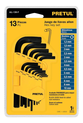 Juego De Llaves Allen 13 Unidades Milimétricas Pretul 