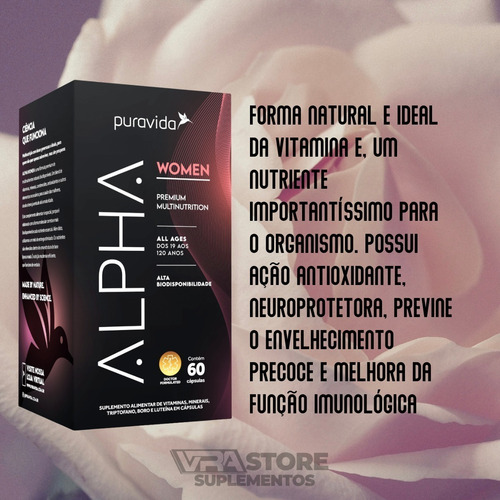 Suplemento Em Cápsulas Pura Vida Premium Alpha Women Multivitamínico Sabor Neutro Em Pote De 200g 60 Un